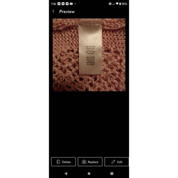 T Tahari Cotton Blend Open Front Cardigan Sweater Vest Pink Size XS. 3/4 length - Picture 5 of 7